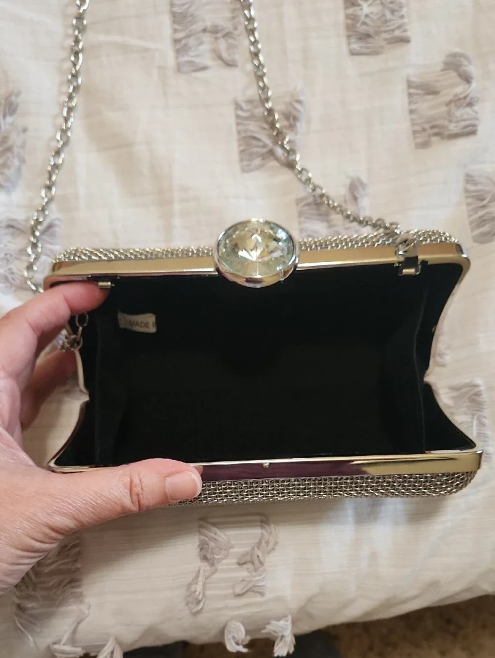 Silver Glitter Evening Clutch with Chain Strap